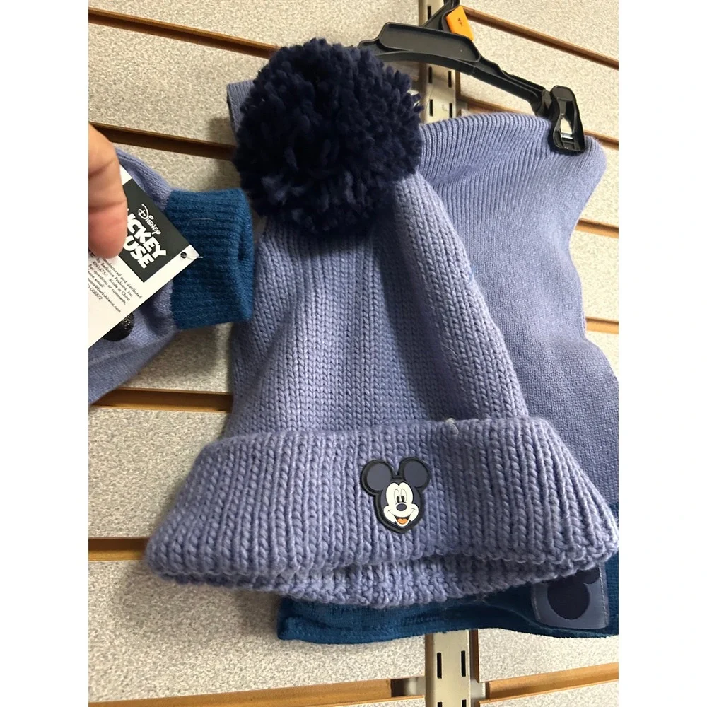 Disney Mickey Mouse Kids Blue 3pc Winter Hat Scarf‎ Gloves Set NEW